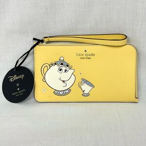 Kate Spade Mrs.Potts Wristlet Yellow Disney Beauty & The Beast Clutch Wallet New